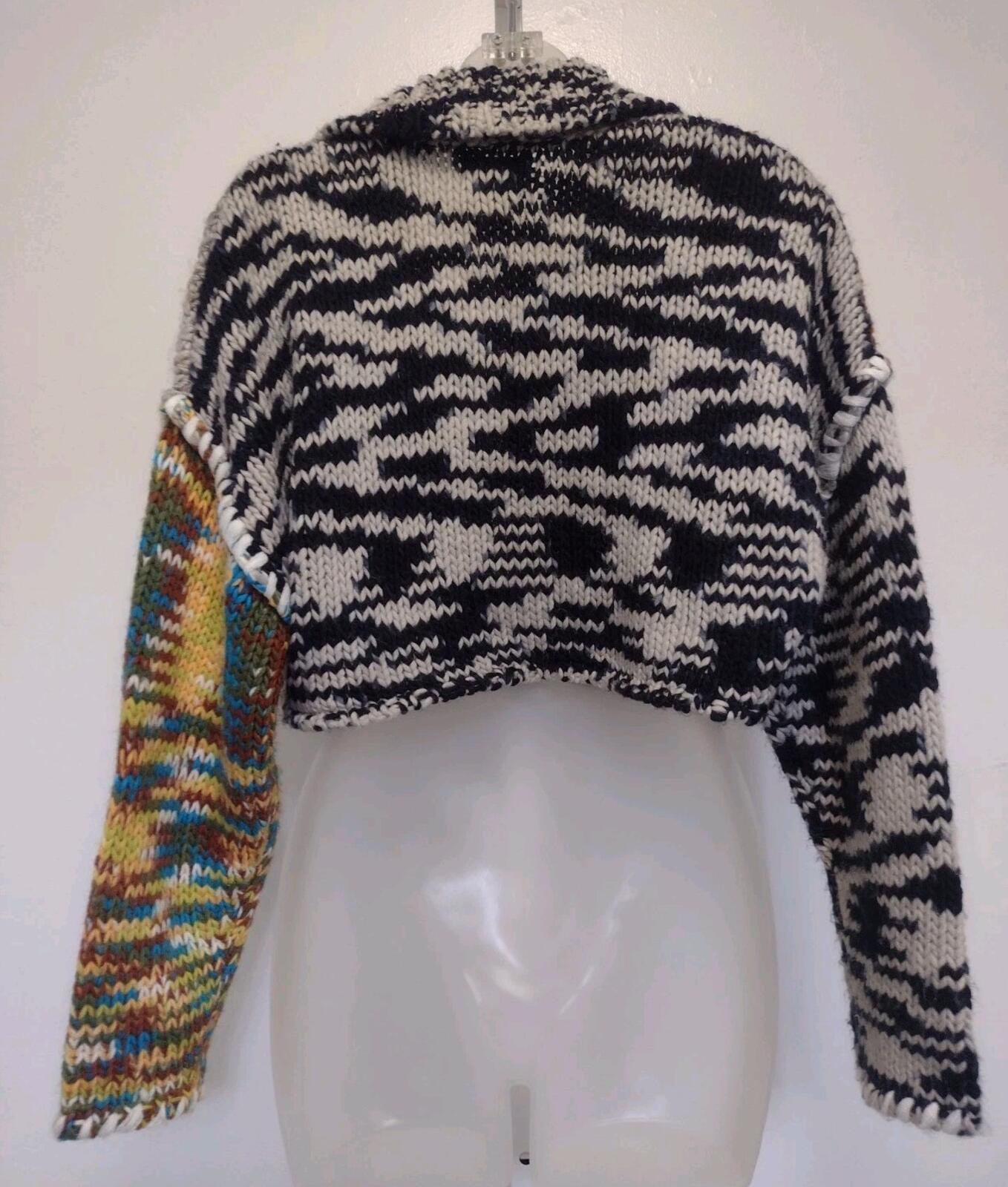 BDG Urban Outfitters Flynn Toggle Cardigan Chunky Knit Patchwork Cropped Sz XS