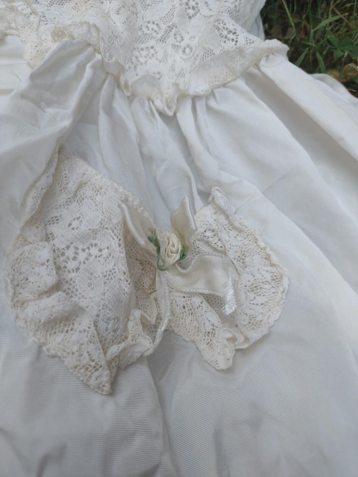 Set Of 2 Antique Estate Handmade Girls Dresses Edwardian Cotton & Taffeta Lace
