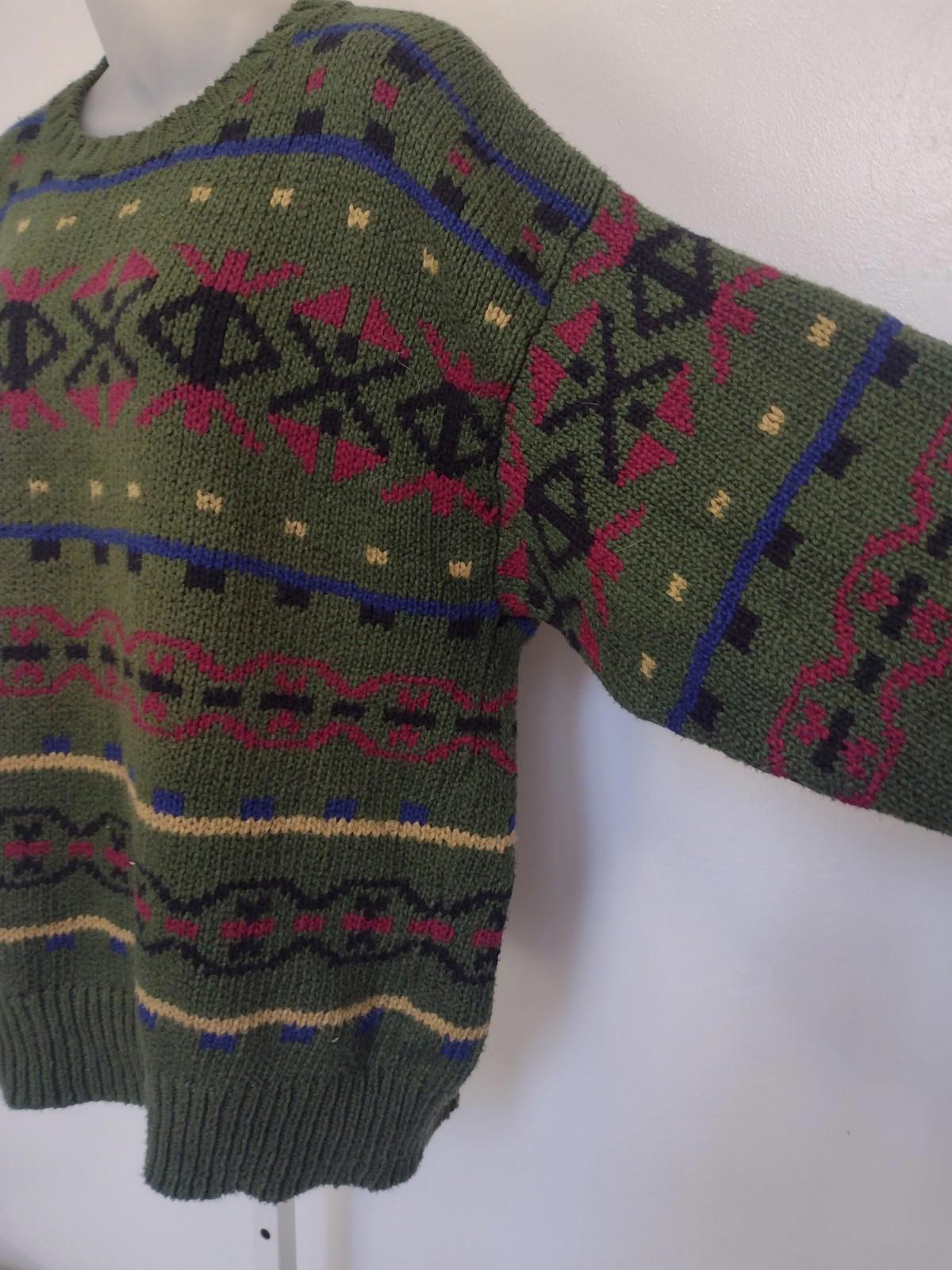 Vintage British Khaki Robert Lighton Mens Cotton Sweater L Taiwan Geometric Knit
