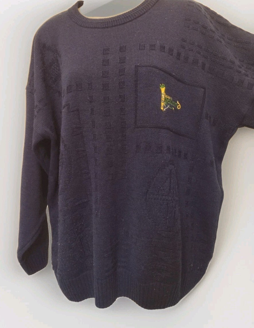 Vintage Blarney Castle Designs Ireland Sweater L Navy Celtic Grandpa Knit