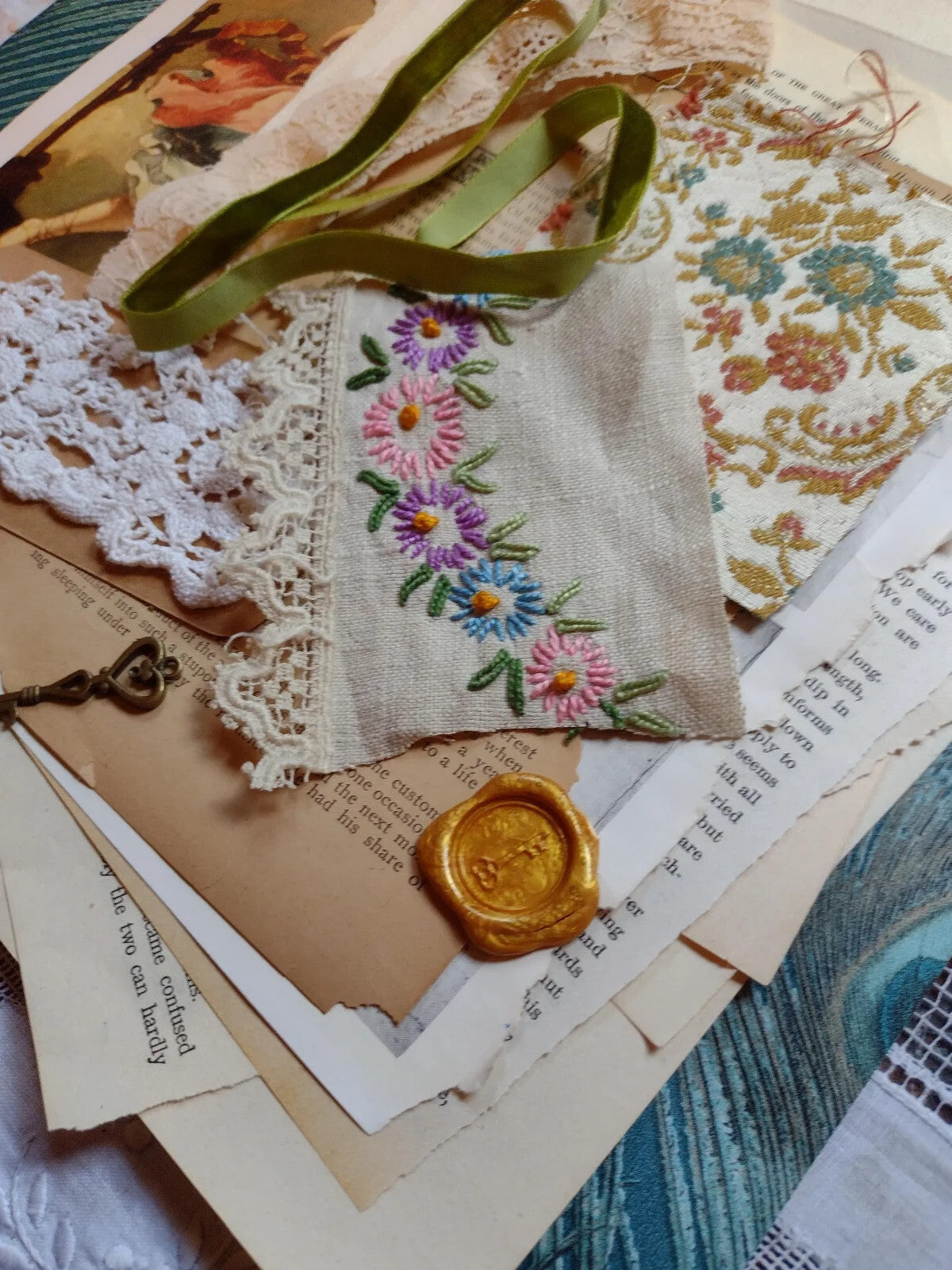 Victorian Peacock Ephemera Pack Vintage Book Pages Textiles Junk Journal Collage