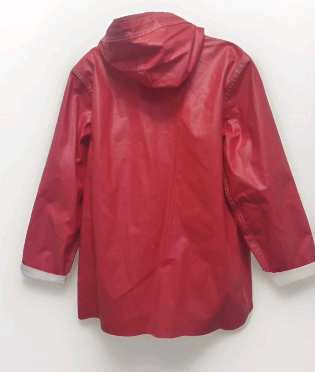 80s Nautical Fisherman Red Vinyl Rain Slicker Rainbow Sailboat Misty Harbor Sz M