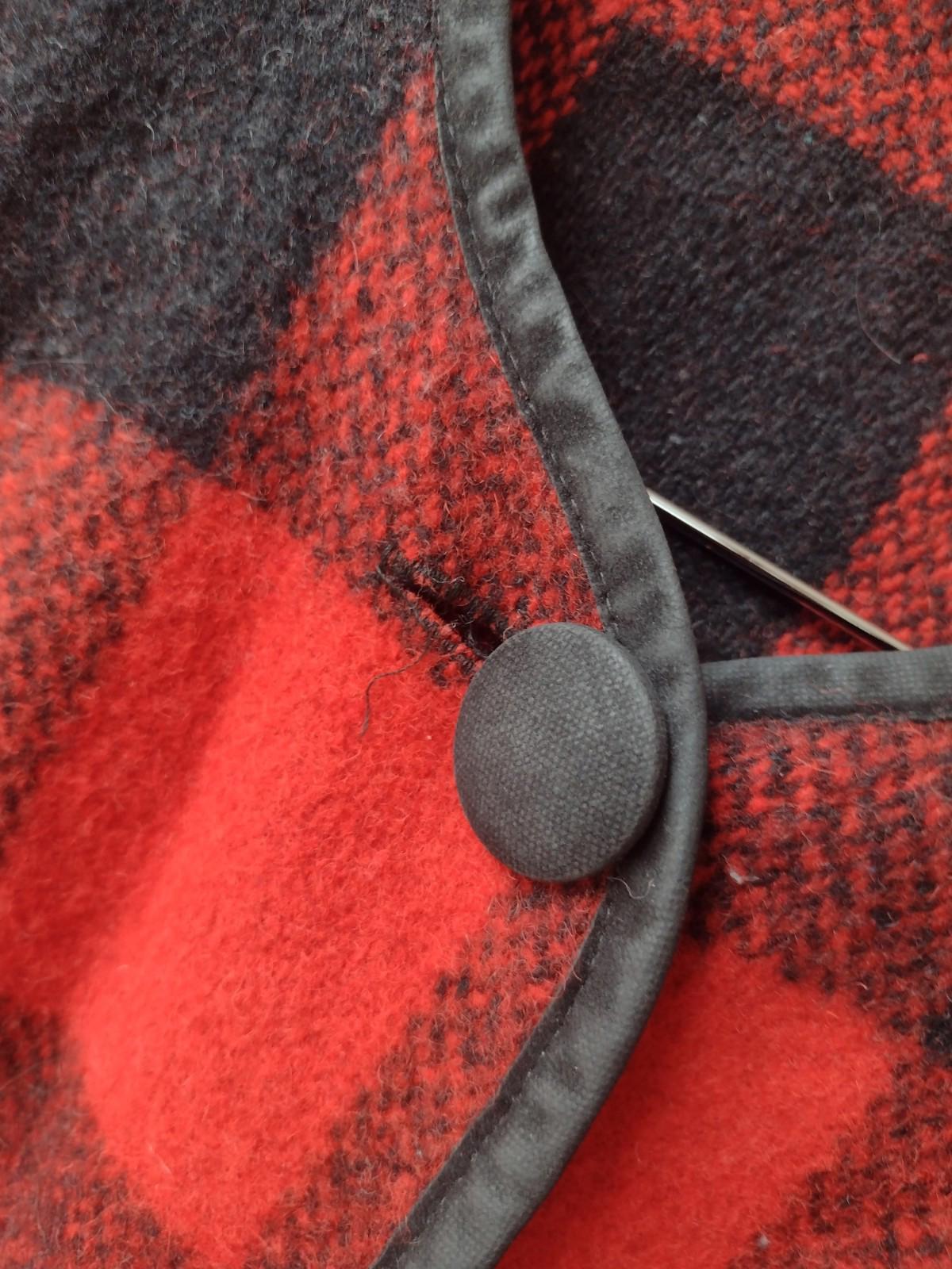 Vintage 60s 70s Wool Buffalo Plaid Cape Poncho Red Black Laced Sides