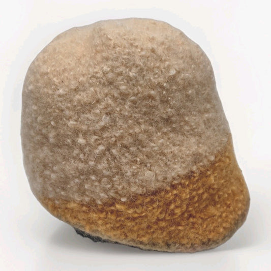 Vintage 70s Hand Knit Fuzzy Wool Blend Cloche Hat Peach Orange Brown Boho