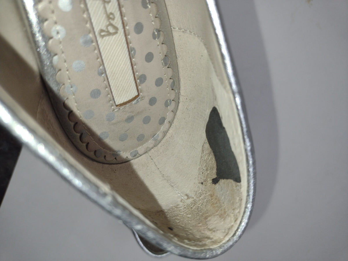 Boden Octavia Pointed Toe Loafers 39 Tweed Patent Leather Metallic SilverBoden