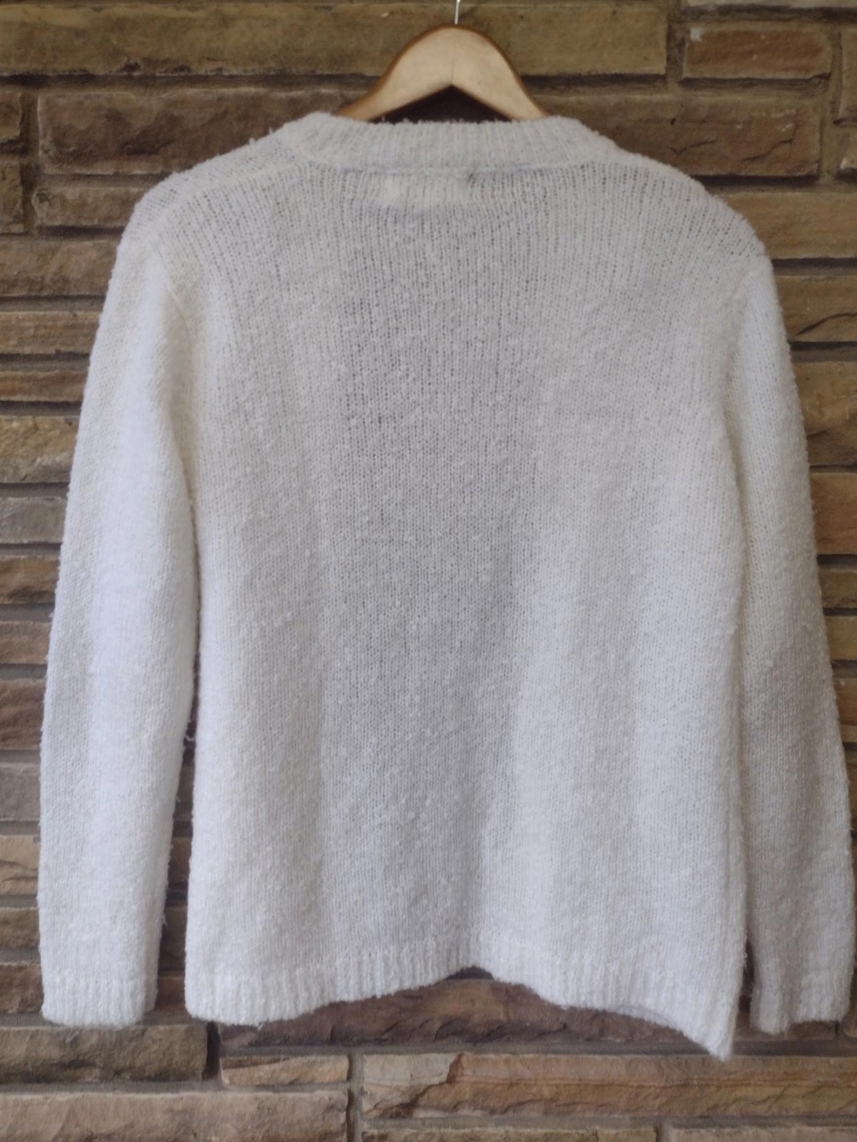 Vintage 1980s Boucle Knit White Acrylic Cardigan M Off White