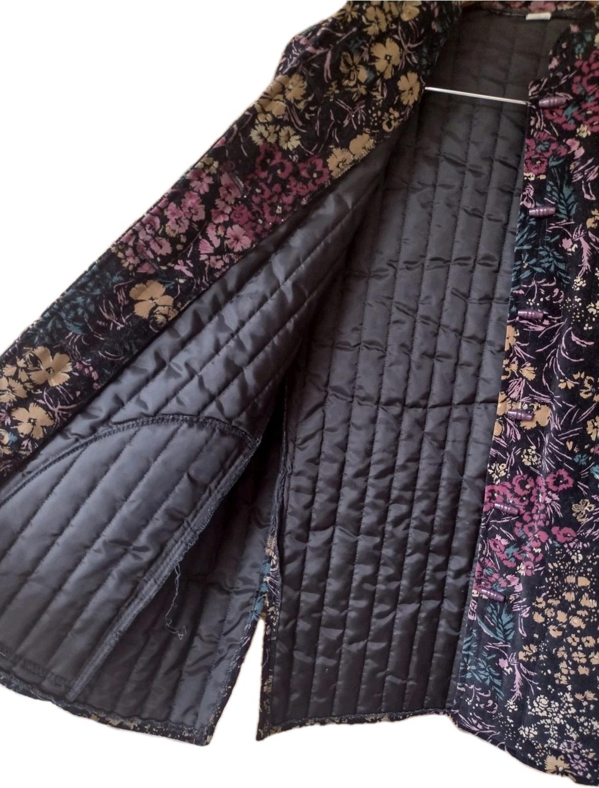Vintage 80s Quilted Velvet Floral Jacket Toggle Buttons Mandarin Collar Lot 9/10