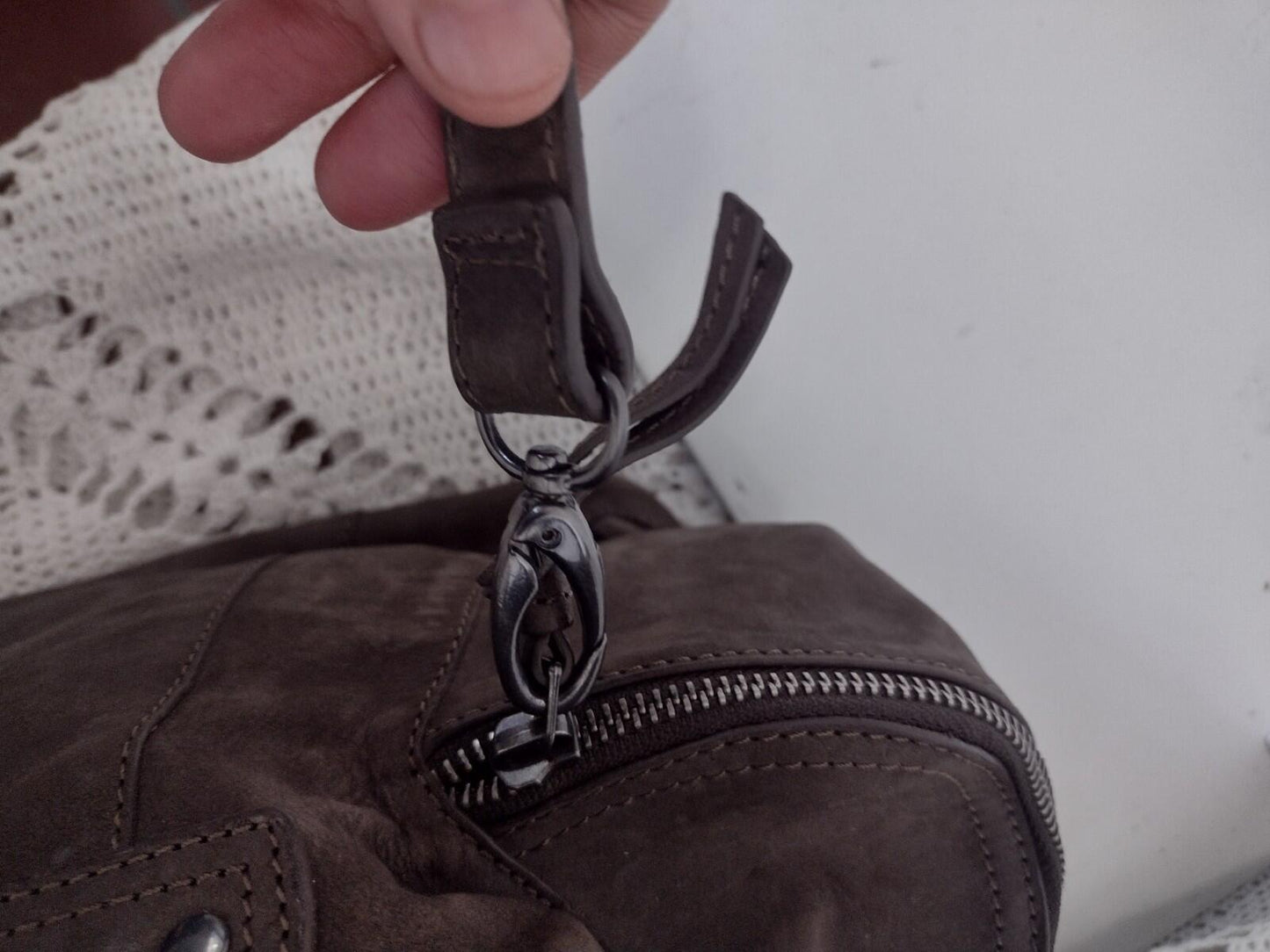 Peter Nappi Luna In Grigio Gray Brown Italian Leather Shoulder Bag