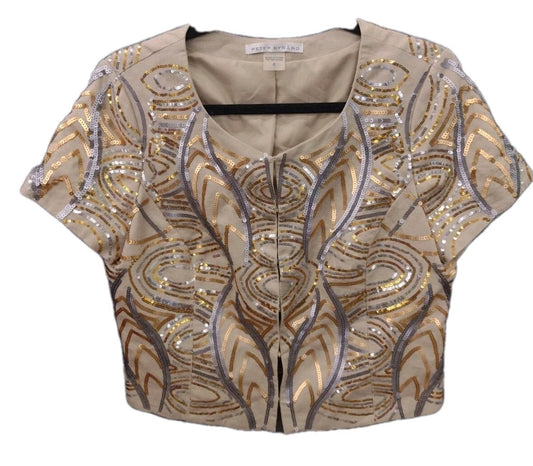 Peter Nygard Sequin Cropped Jacket Sz 8 Art Deco Gatsby Metallic Evening Bolero