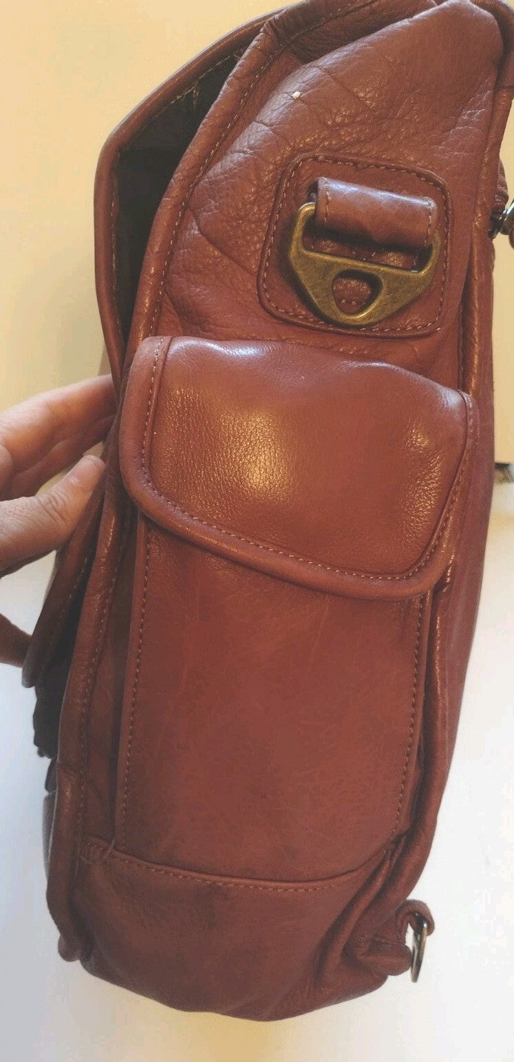 Leather Convertible Backpack Laptop Messenger Bag Brown Boho Travel 3 Way 16in