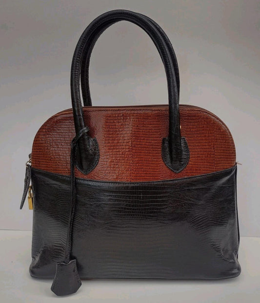 VTG 60s Zenith Canada Embossed Leather Lizard Look Handbag Black Brown Purse