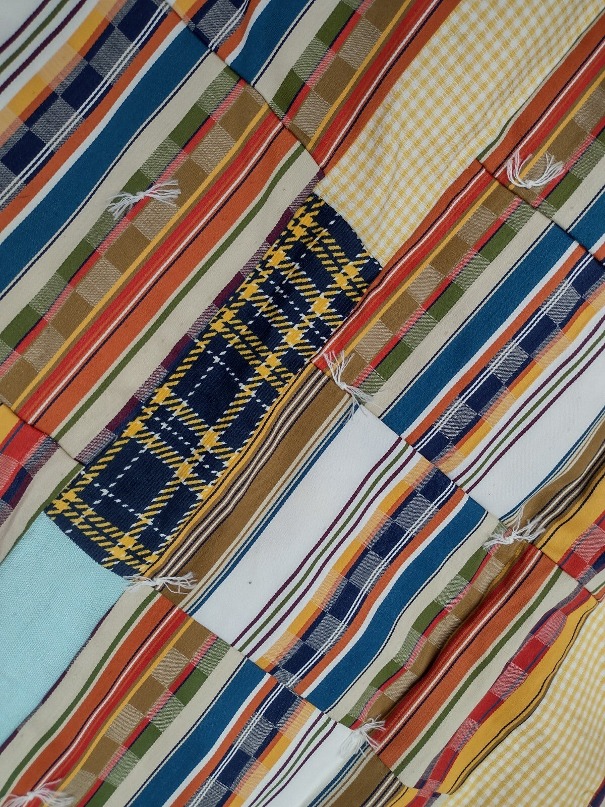 Vintage 1970s Handmade Patchwork Quilt 68x86 Tied Scrap Coverlet Retro Folk Art