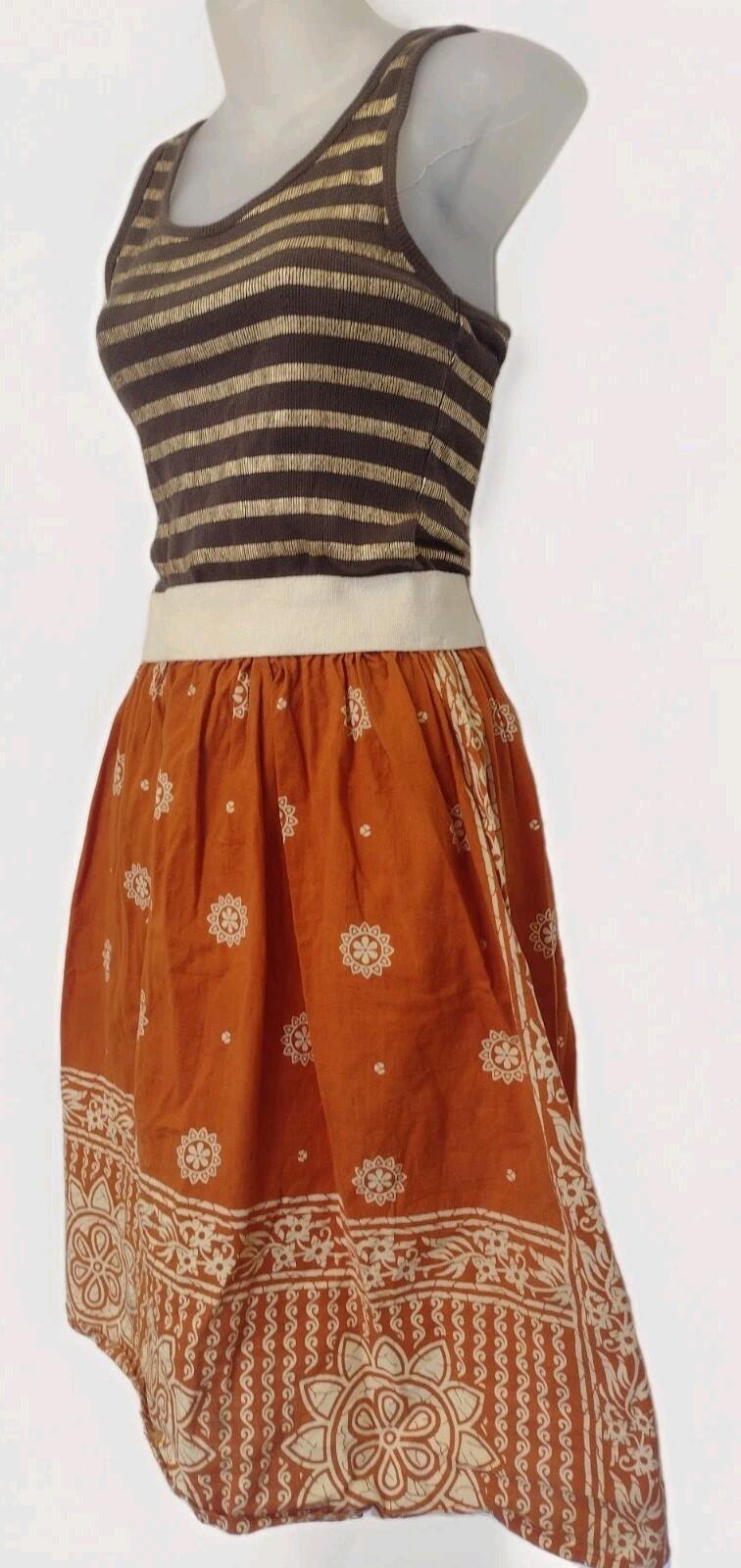 VTG 1970s Handmade Boho Dress Lurex Knit Top Indian Print Skirt Small Medium