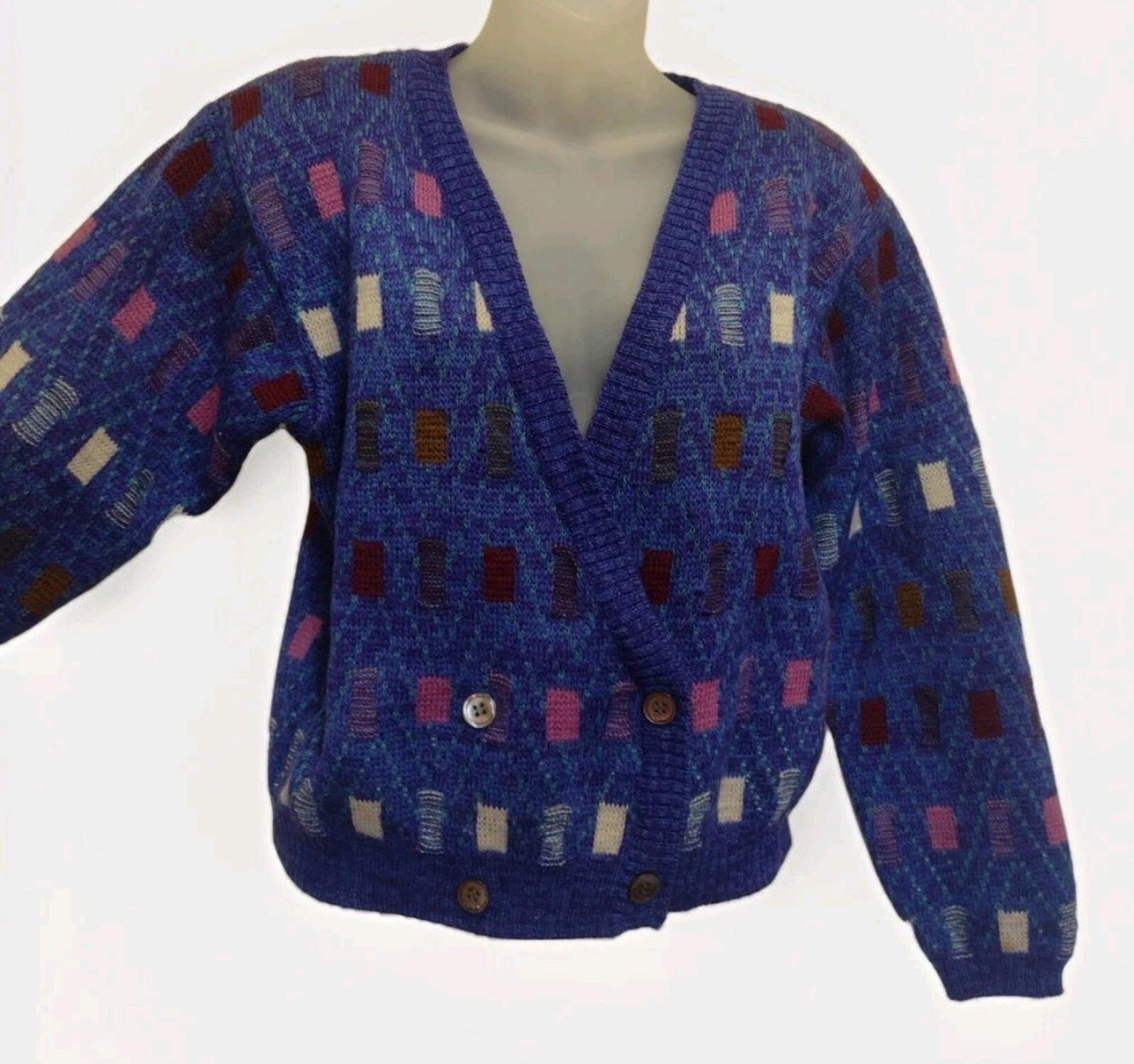 Vintage 80s Colours by Alexander Julian Wool Cardigan Double Breasted M HK