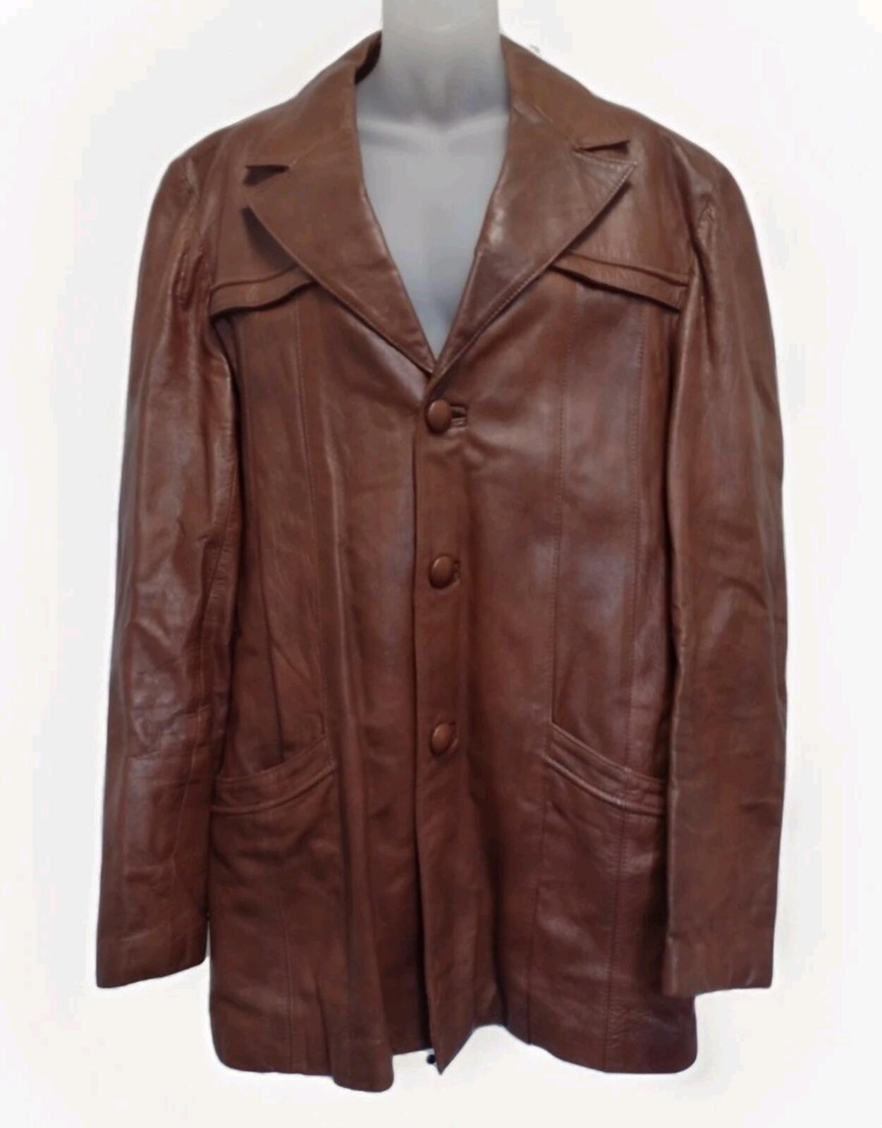 Vintage 70s Bernardo Mexico Leather Jacket 46 Cognac Brown Western Style