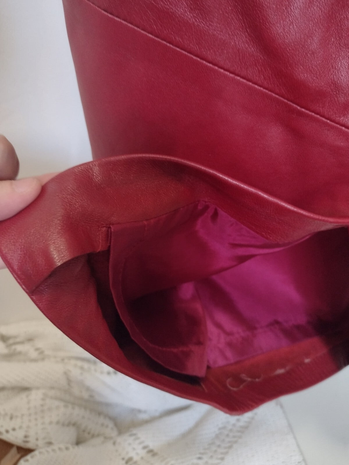 Vintage Red Leather Skirt Dero by Rocco High Waist Midi Pencil 80s New York