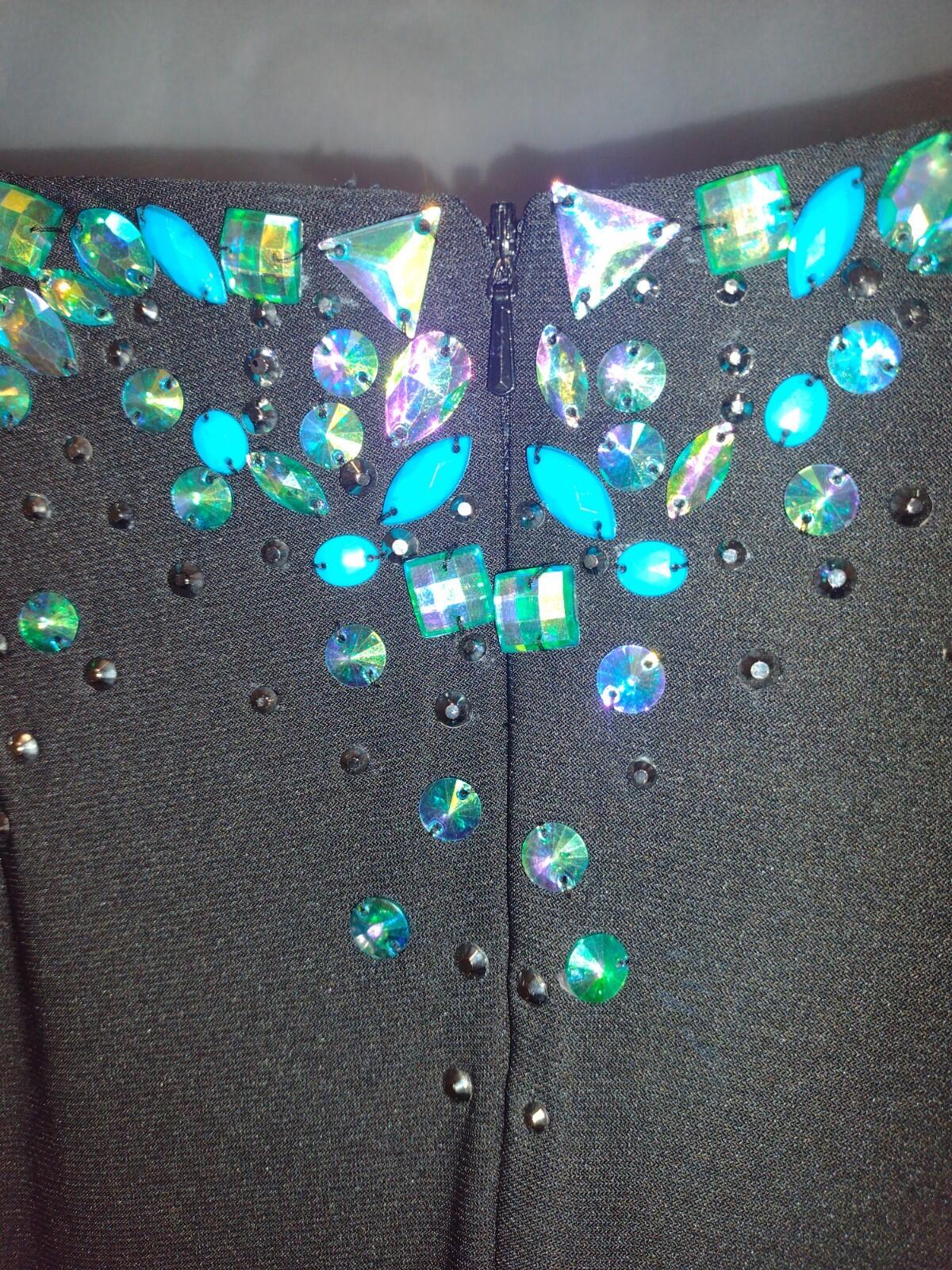 JK Black Rhinestone Keyhole Evening Gown Stretch Formal Dress Size 6