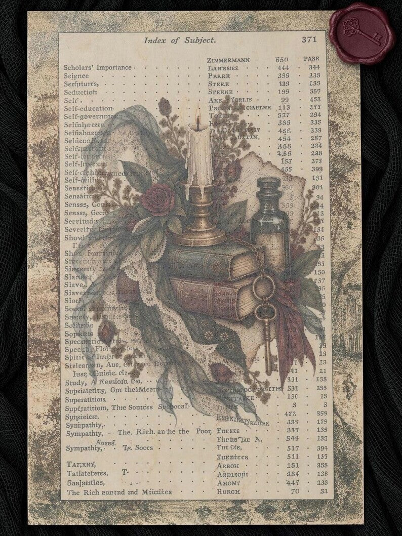 Gothic Ephemera Art Cards Stickers Dark Academia Victorian Book Page Apothecary