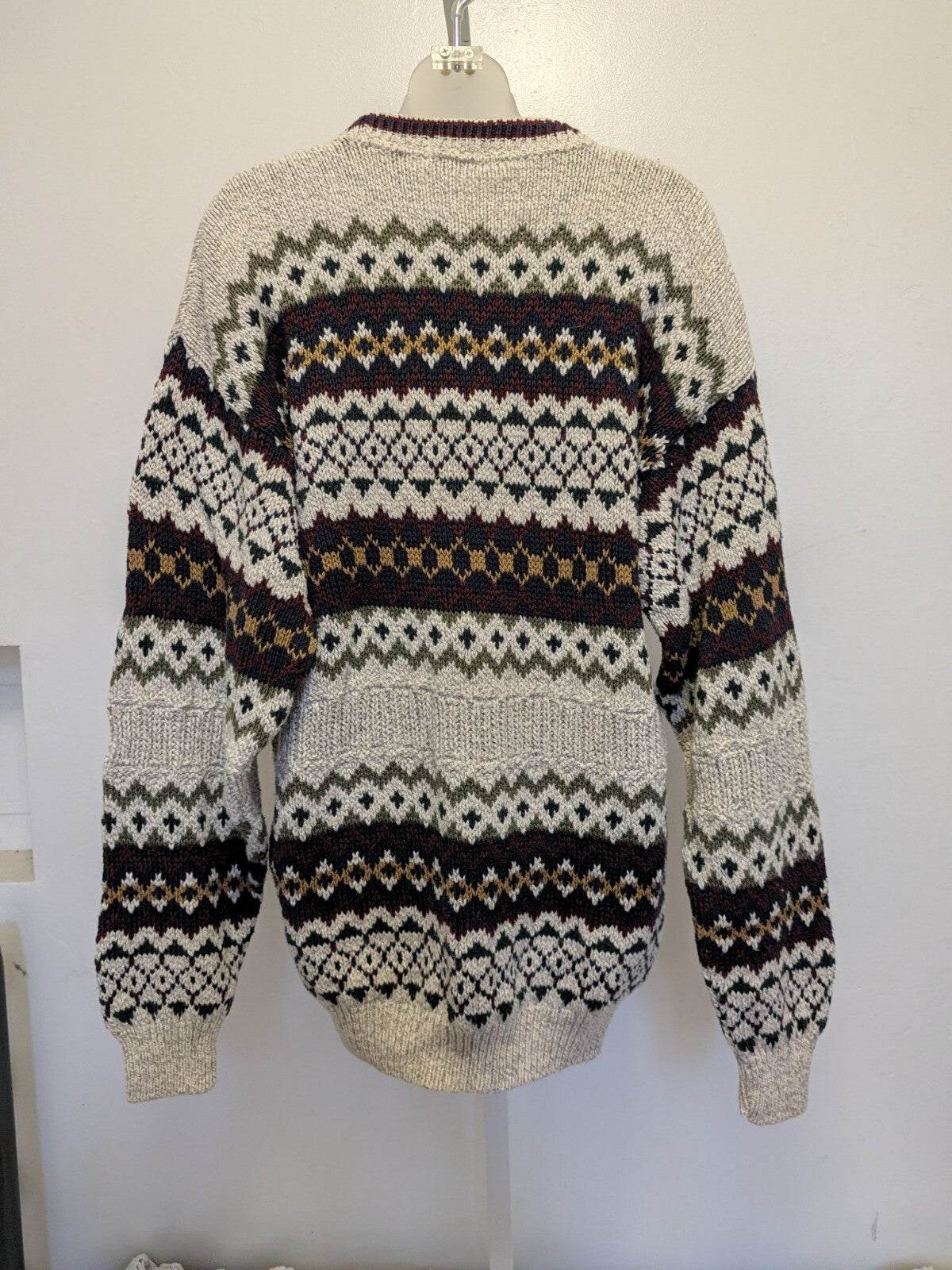 Mens Grandpa Fair Isle Sweater L Tall Robert Stock Vintage Nordic Knit Cotton