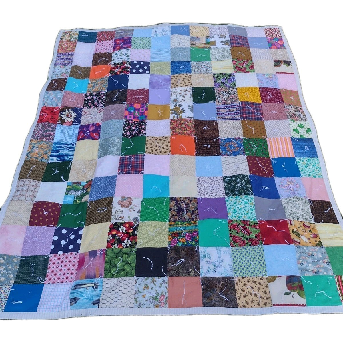 Set of 2 Handmade Quilts Twin Full Patchwork Floral Hand Tied Cottage Country
