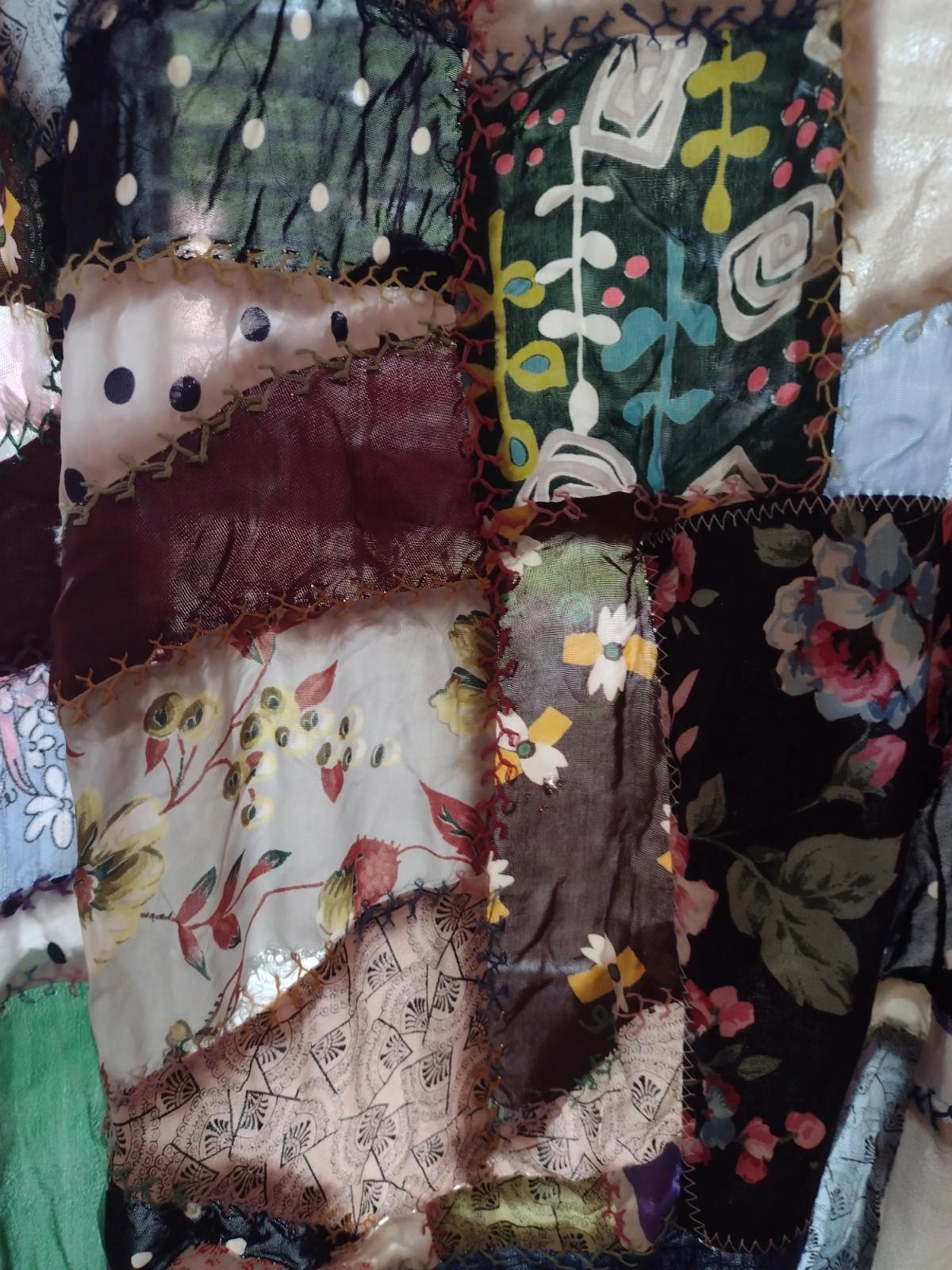 Vintage Crazy Quilt Topper 10x6 ft 1930s–50s Patchwork Curtain Panel Potential