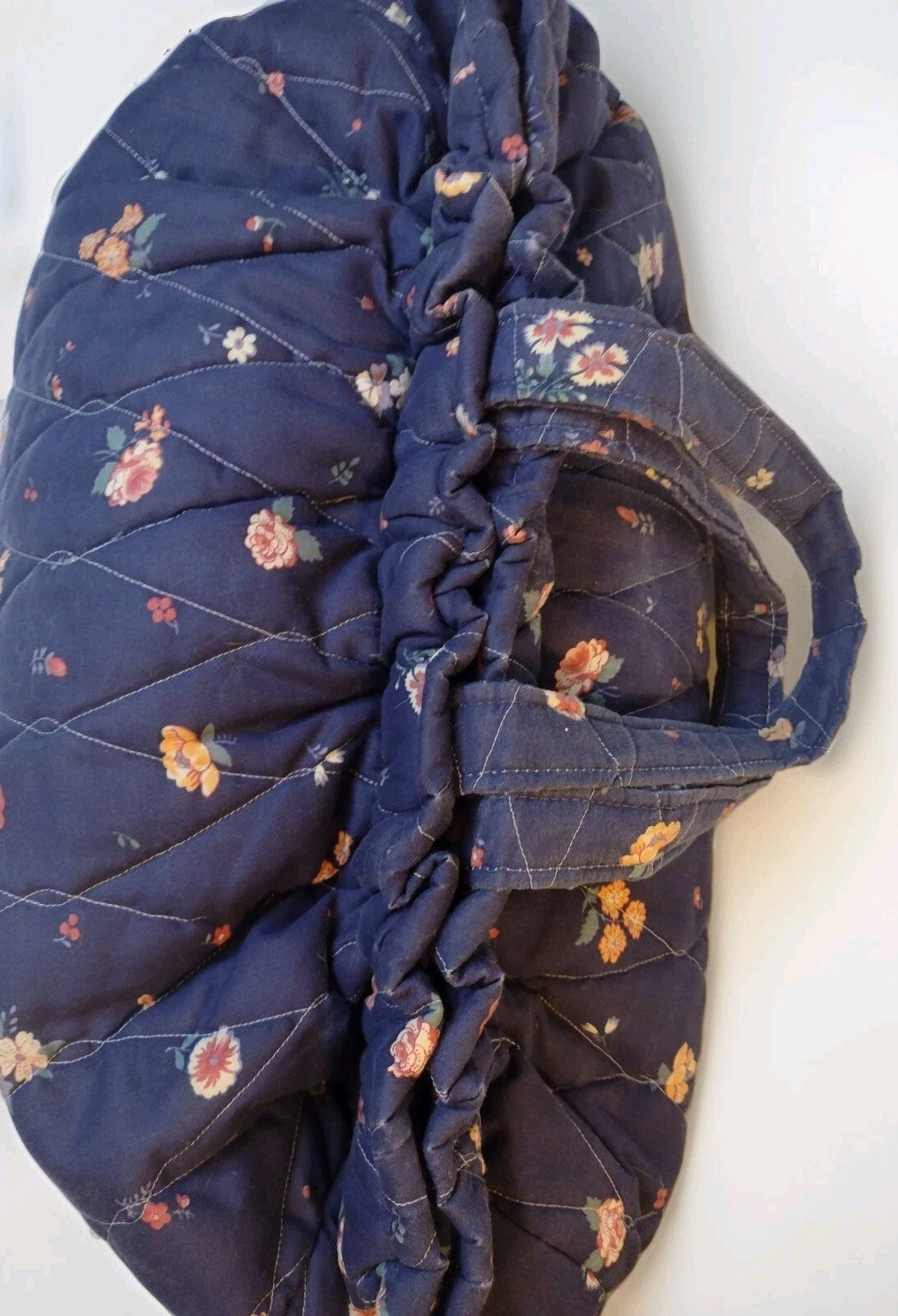 VTG 80s Quilted Craft Tote Bag Hinged Frame Knitting Sewing Floral Handmade