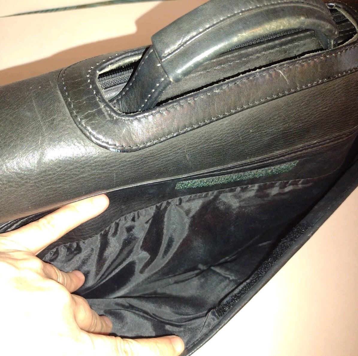 Vintage Black Leather Expandable Briefcase Portfolio Executive Lawyer Bag 17"