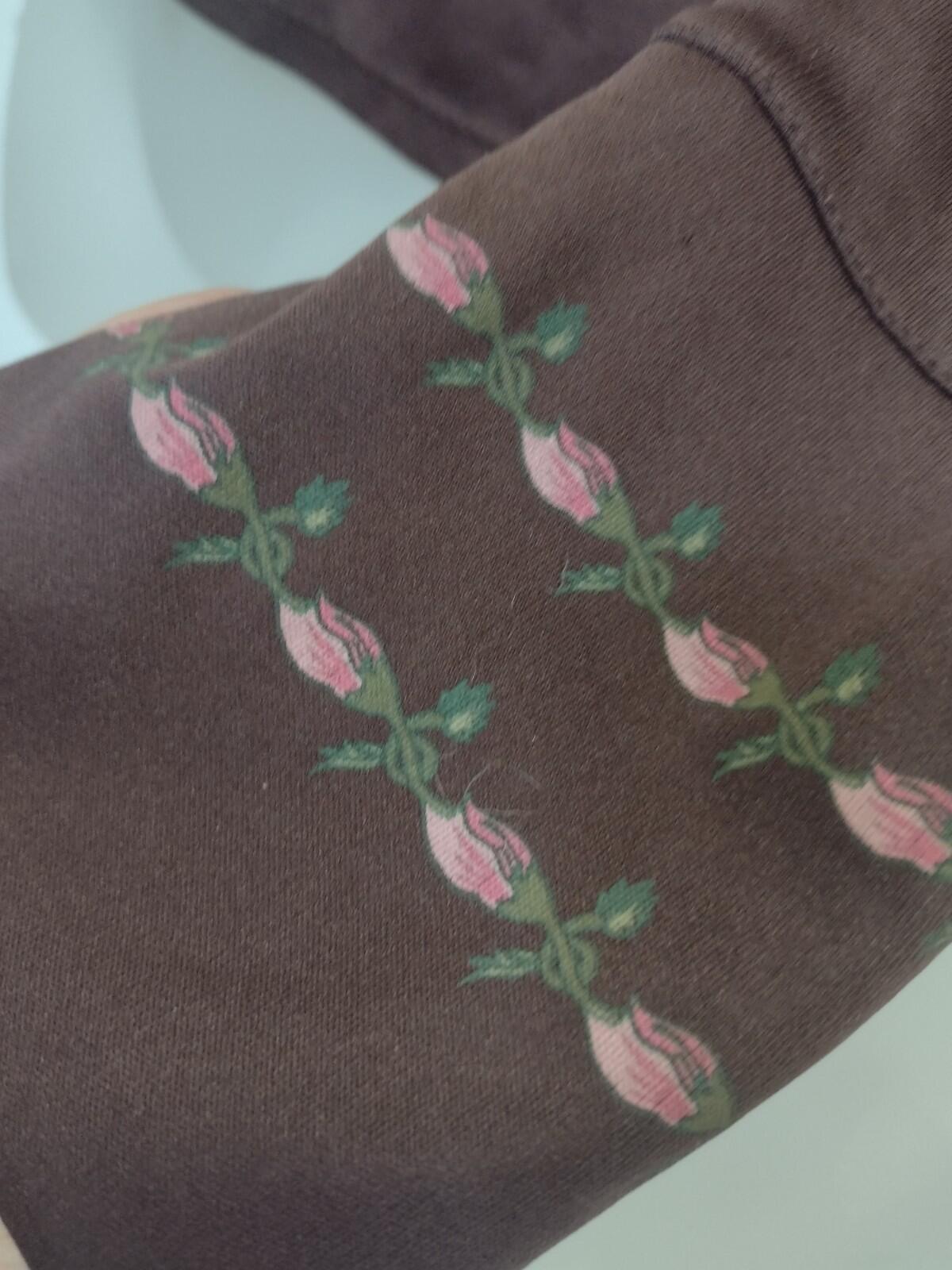 70s Brown Floral Print Button Up Blouse Long Sleeve Boho XS