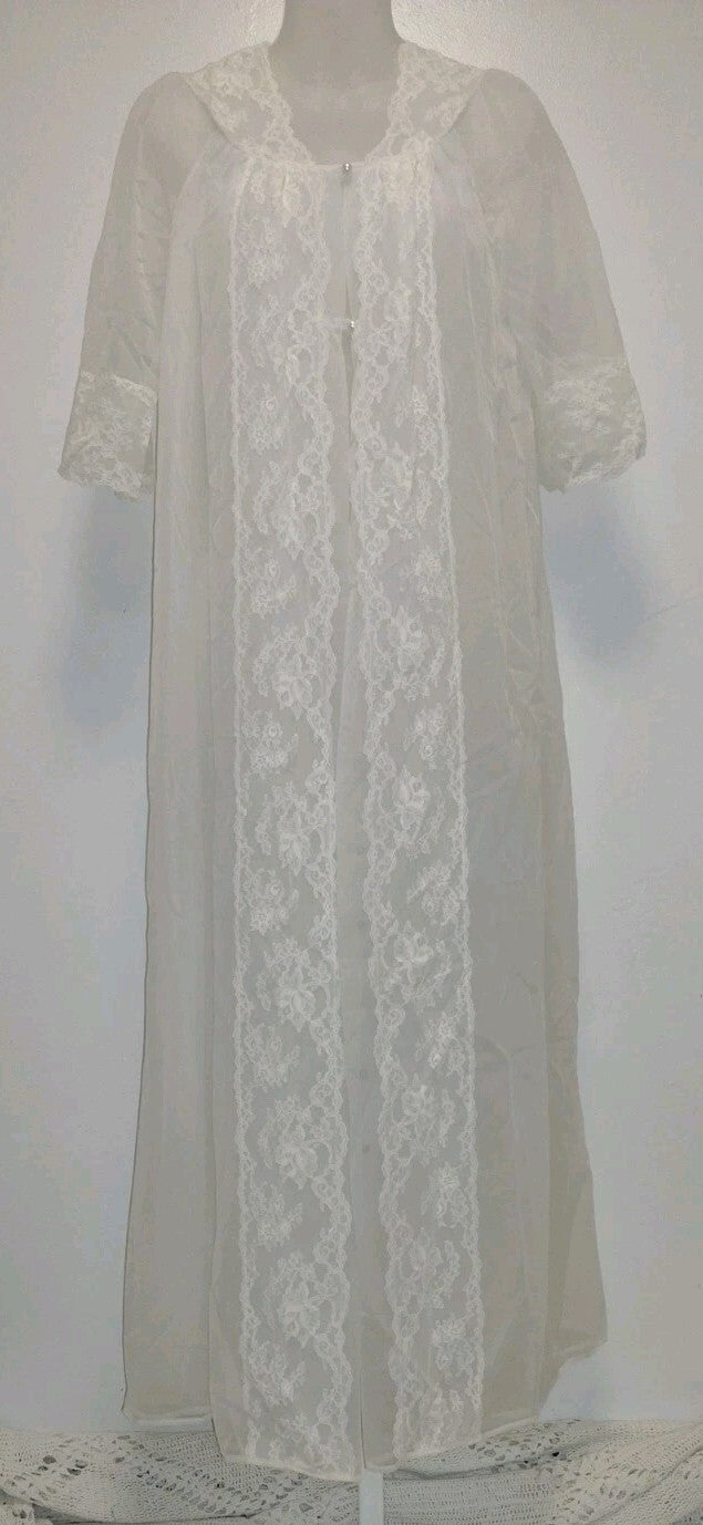 Robe Vintage Shadowline Sheer Chiffon Lace Peignoir Petite Bridal Boudoir