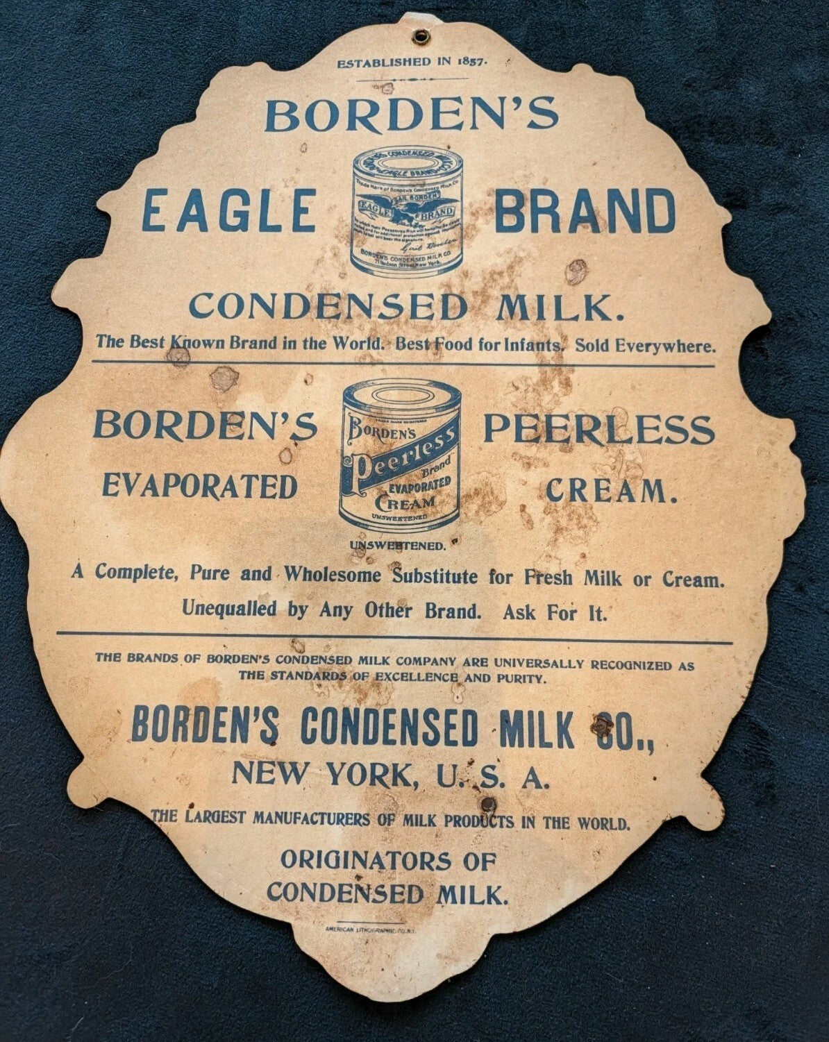 Antique 1900 Borden's Eagle Brand Condensed Milk Die Cut Cardboard Sign Girl Ad