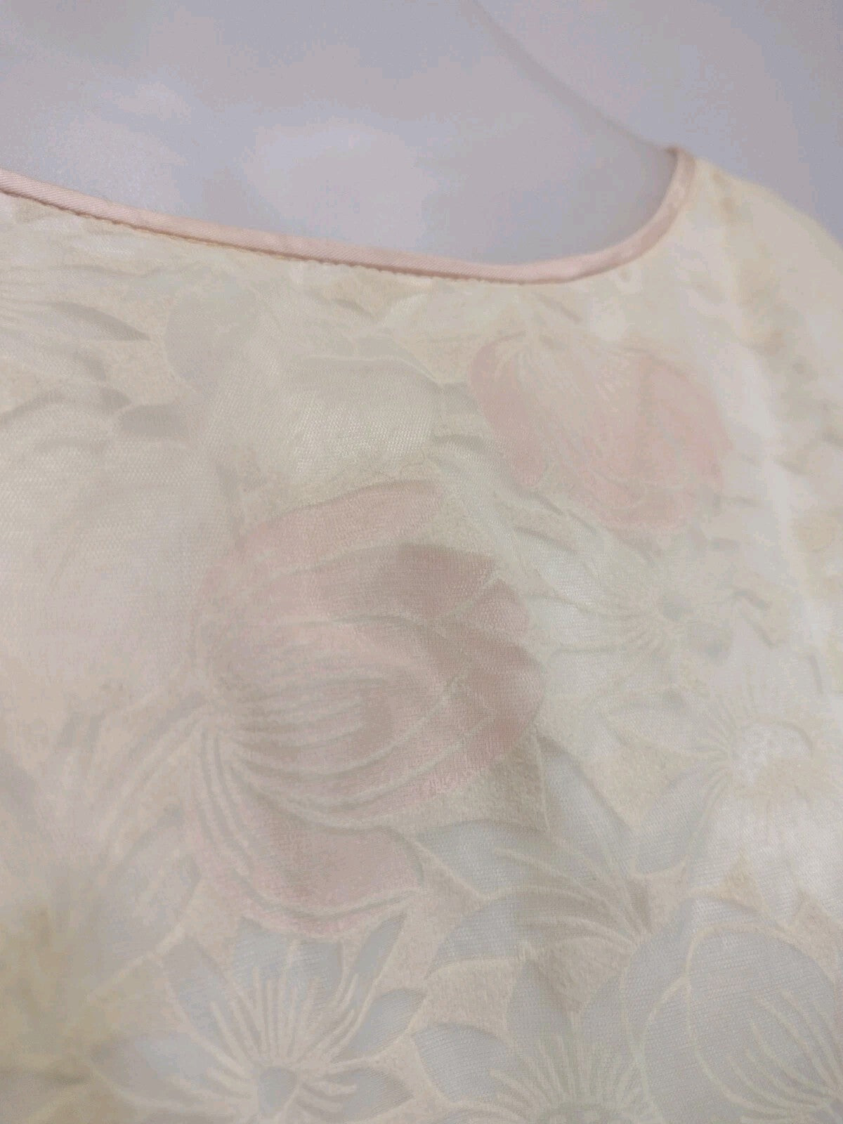 VTG 1960s Handmade Floral Chiffon Party Dress Pink Ivory Tea Garden Wedding M