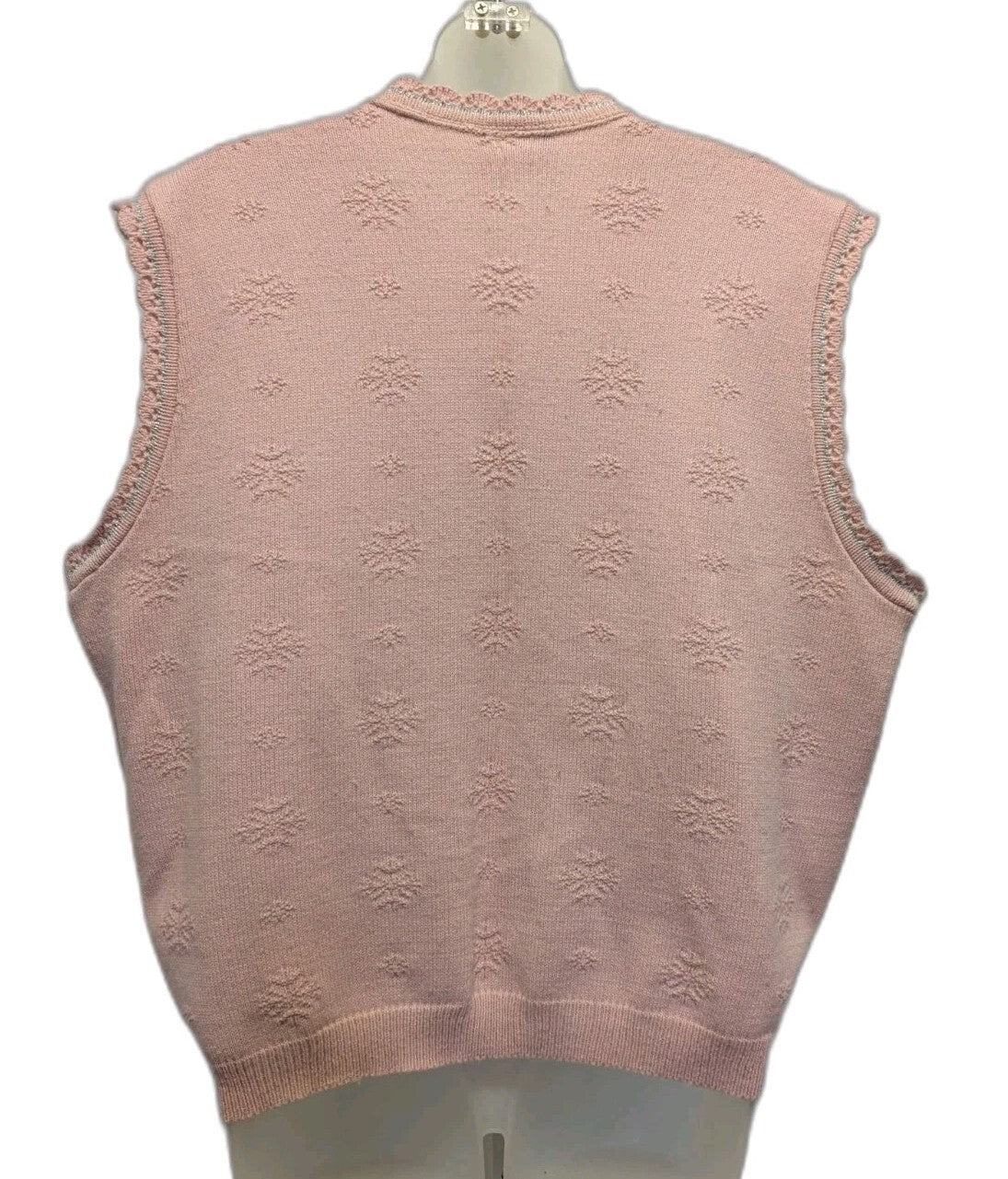 Vintage Southern Lady Sweater Vest Pink Christmas Angel Silver Snowflake XL