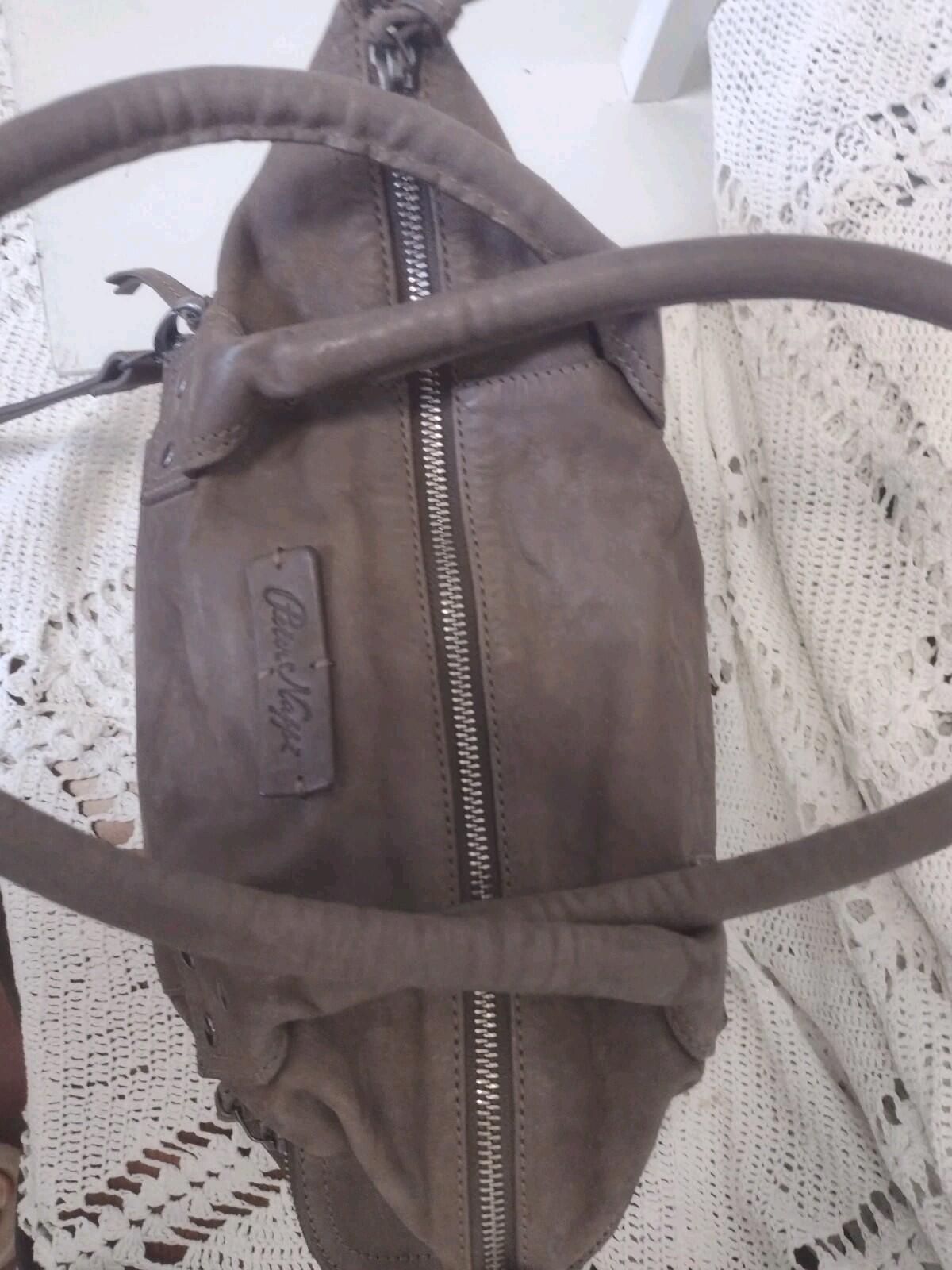 Peter Nappi Luna In Grigio Gray Brown Italian Leather Shoulder Bag