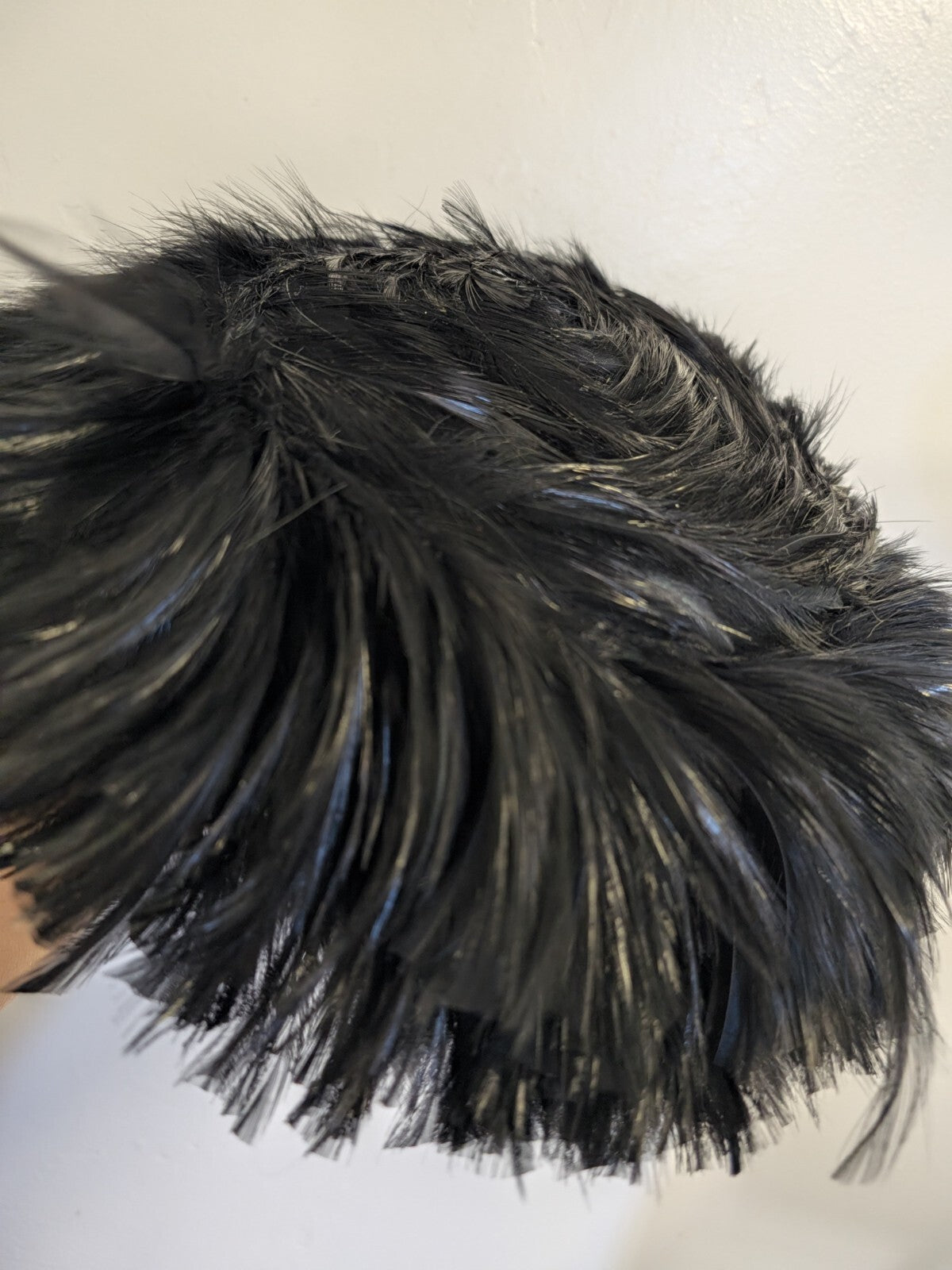 Vintage Feather Hat Black Pillbox Cocktail 1950s 60s Toque Percher Unbranded