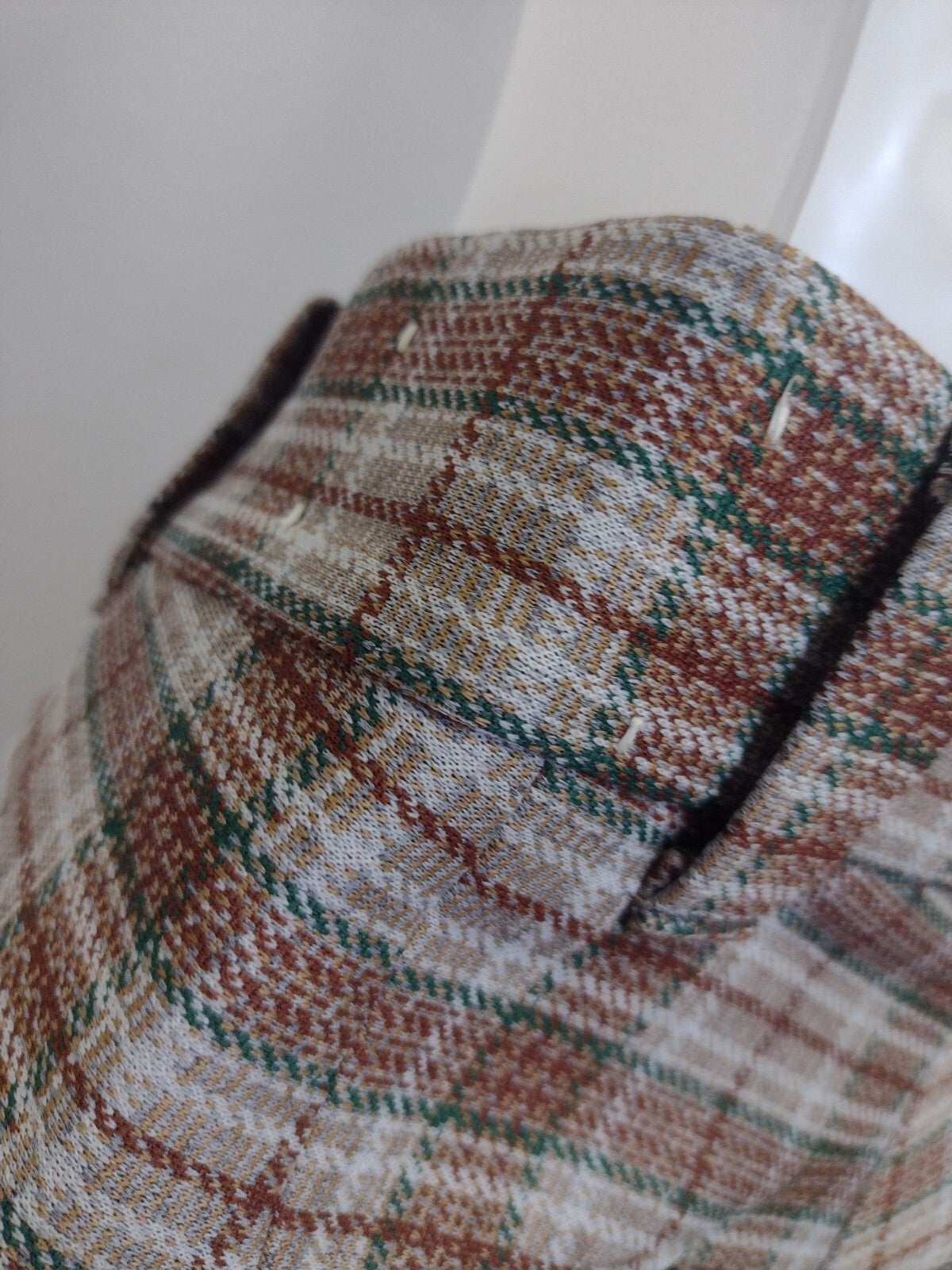 Vintage 70s Plaid Double Knit Pants Women High Waist Wide Leg Retro Medium