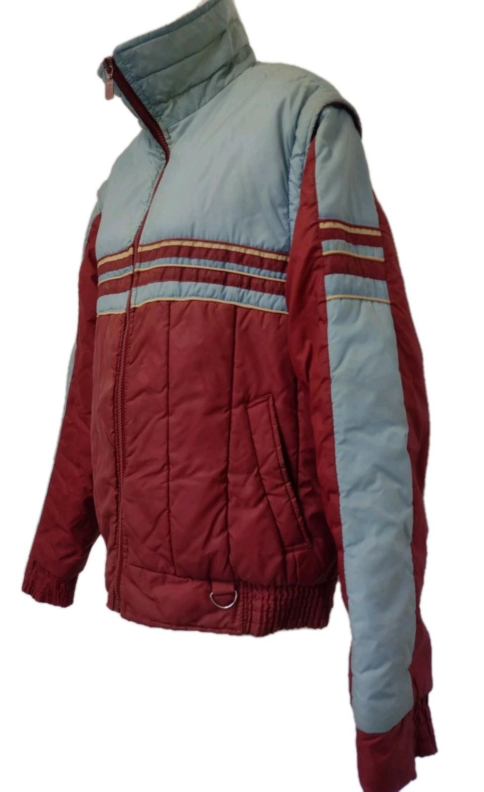 VTG 80s Sigallo Waterproof Puffer Jacket Zip Off Sleeves Brick Red  Korea Sz L