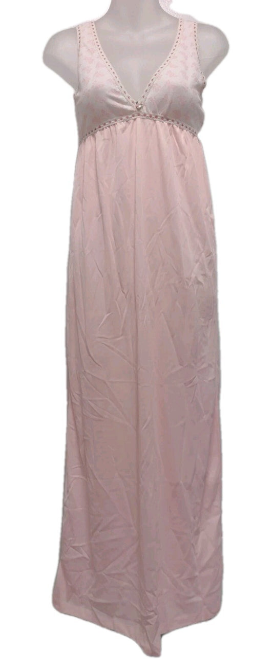 Nightgown Vintage JCPenney Pink Butterfly Nylon Maxi Empire Waist Cottagecore
