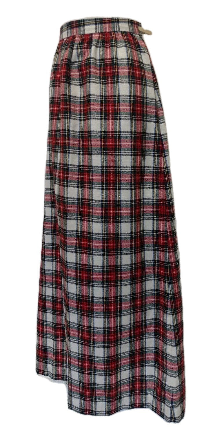 Vintage 70s Dark Academia Tartan Plaid Maxi Skirt High Waist Preppy 13 14