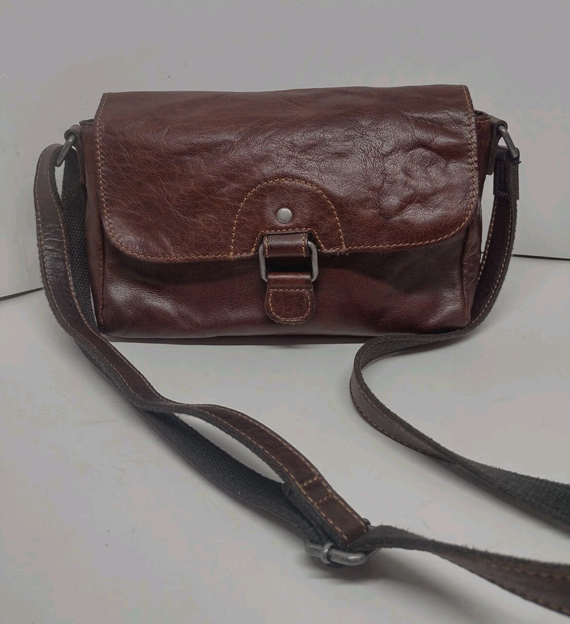 Jack Georges Brown Leather Crossbody Bag Organizer Distressed Patina Messenger