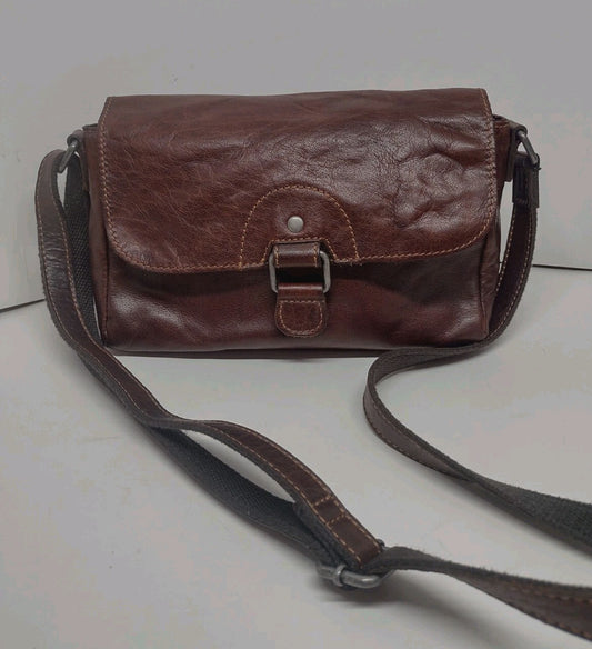 Jack Georges Brown Leather Crossbody Bag Organizer Distressed Patina Messenger