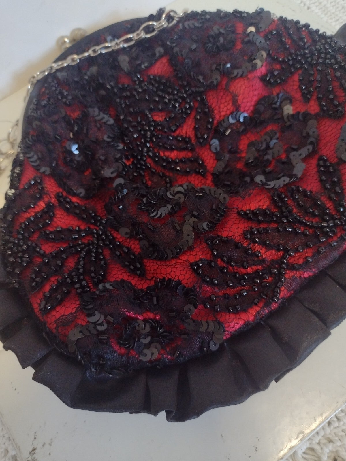 Vintage Y2K Arden B Mini Clutch Bag Romantic Goth Red Black Beaded Lace