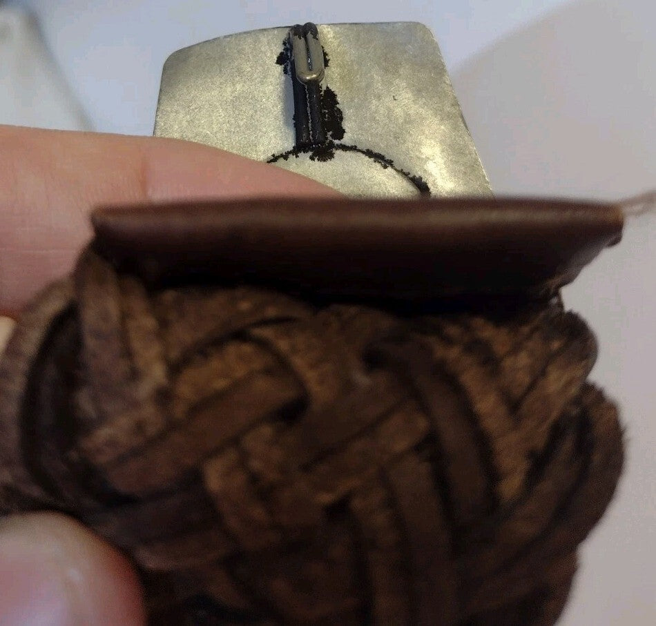 Vintage Artisan Braided Leather Belt Beaded Boho Statement Brown 43 Inch