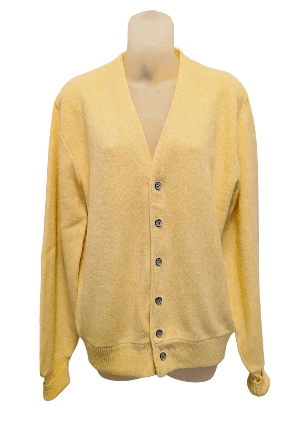 Vtg 60s 70s Grandpa Pastel Cardigan Yellow Orlon Acrylic V Neck Button Men