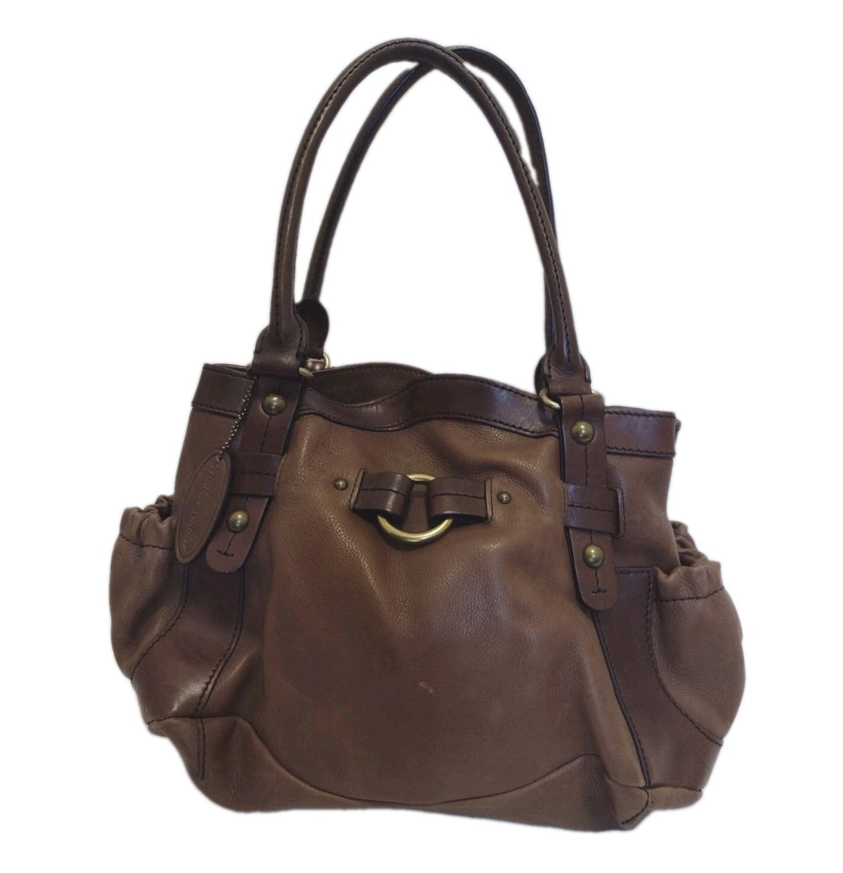 Y2K Boho Genuine Leather Satchel Brown Slouchy Pelle Studio Shoulder Bag