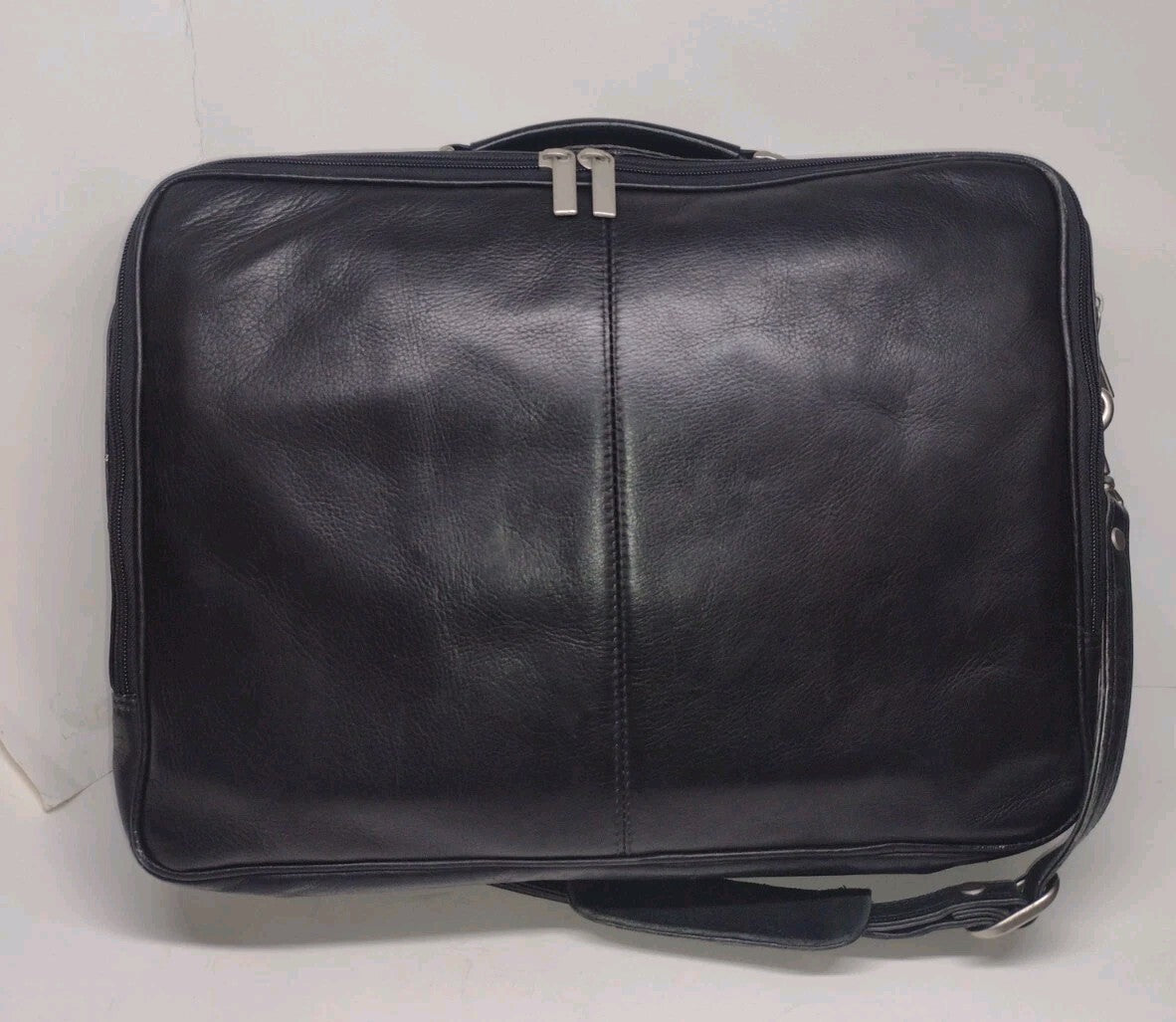90s Black Genuine Leather Expandable Briefcase Amiet Swiss Lock Executive Bag