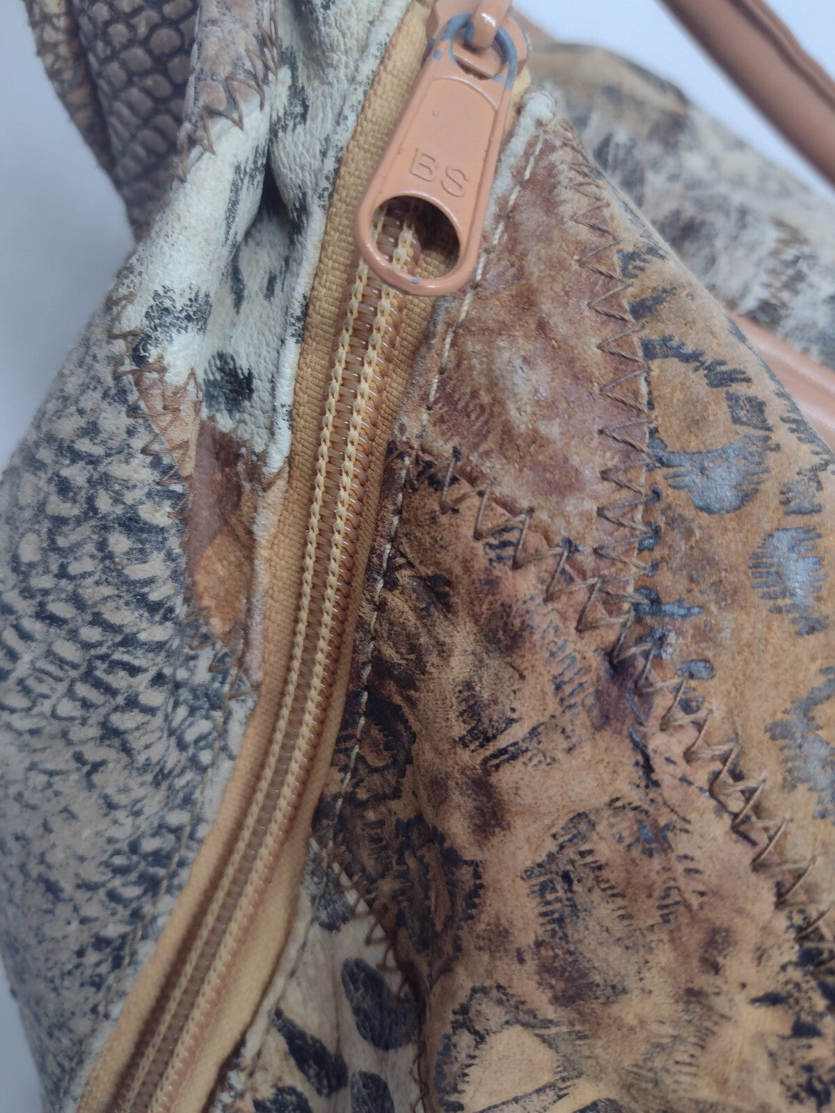 Y2K Patchwork Suede Leather Hobo Bag Animal Print Boho Oversized Weekender