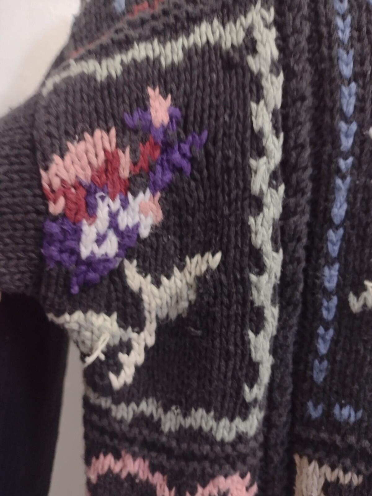 Vintage 80s Celina Yang Floral Intarsia Ramie Cotton Sweater L Hong Kong Knit