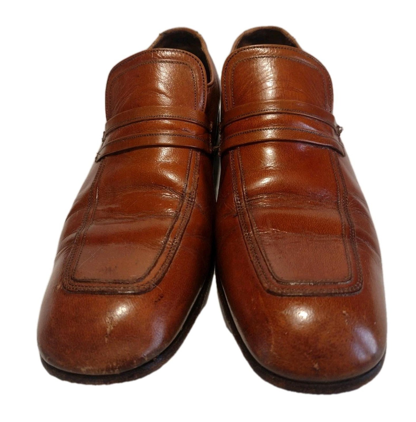 Vintage Florsheim Medallion Monk Strap Shoes 8.5C Brown Patina Leather USA 70s