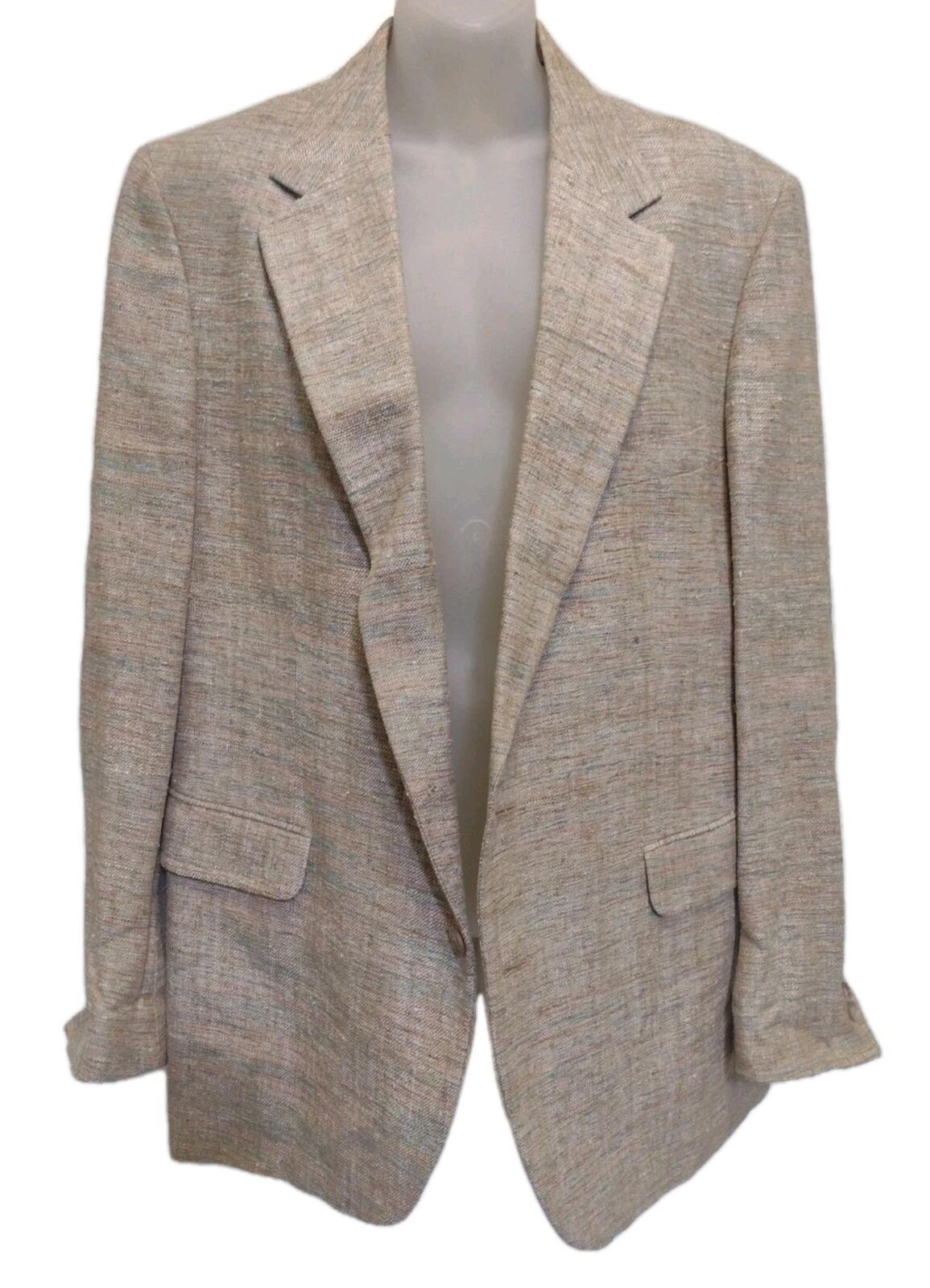 JG Hook VTG 80s Raw Silk Blazer Size 42 Made in Hungary Turquoise Beige