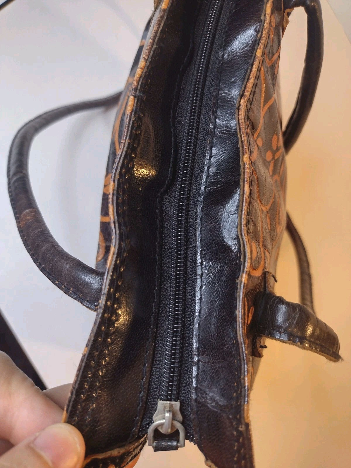 Vintage Embossed Floral Leather Tote Bag Brown Boho Western Artisan Shoulder Bag